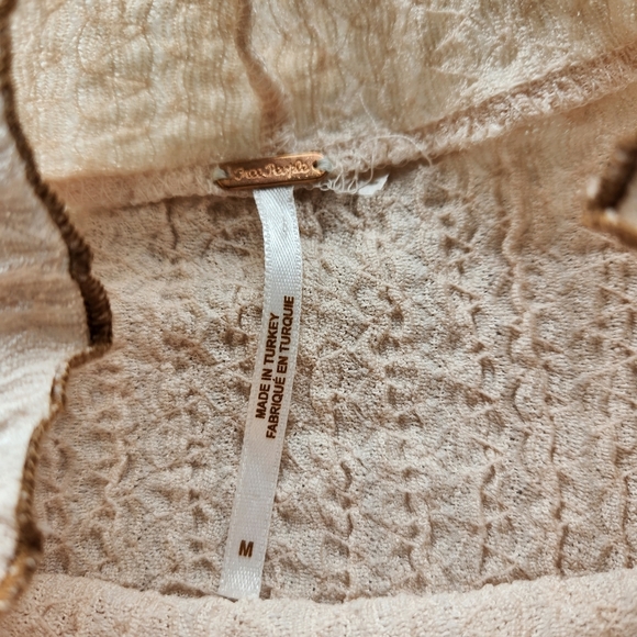 FREE PEOPLE Ela Mock Neck Puff Sleeve Cream Blouse Medium - Picture 4 of 6